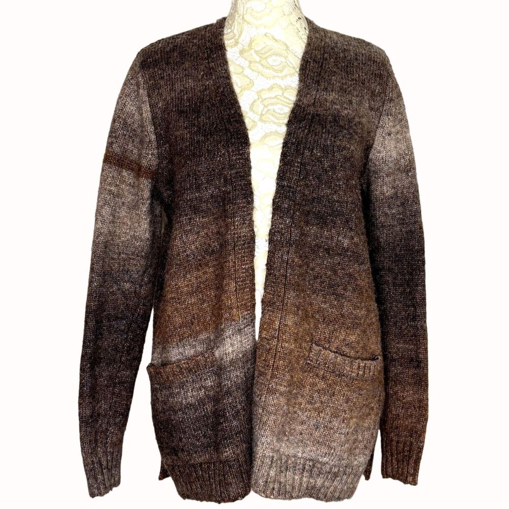 Retrology Open Front Cardigan Sweater Hombre Patch Pocket Tan S